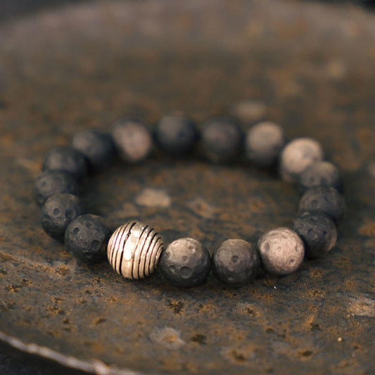 Mythstone Natural Silver Sheen Obsidian Lunar Meteorite Protection Bracelet