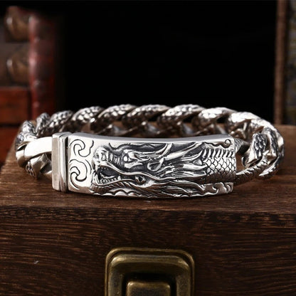 Mythstone Retro Dragon Scale Pattern Engraved Protection Bracelet