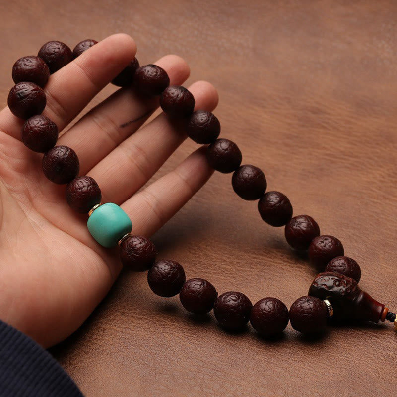 Mythstone Tibetan Bodhi Seed Agate Bead Luck Wealth Tassel Charm Wrist Mala