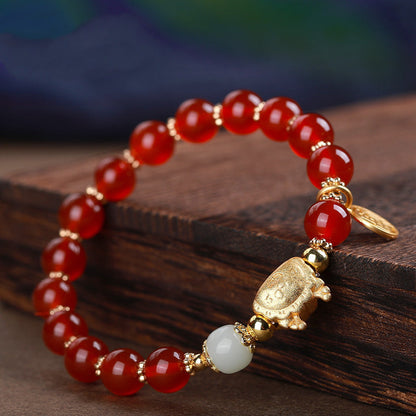 MythStone Year Of The Dragon Red Agate Gray Agate Dumpling Luck Fu Character Bracelet