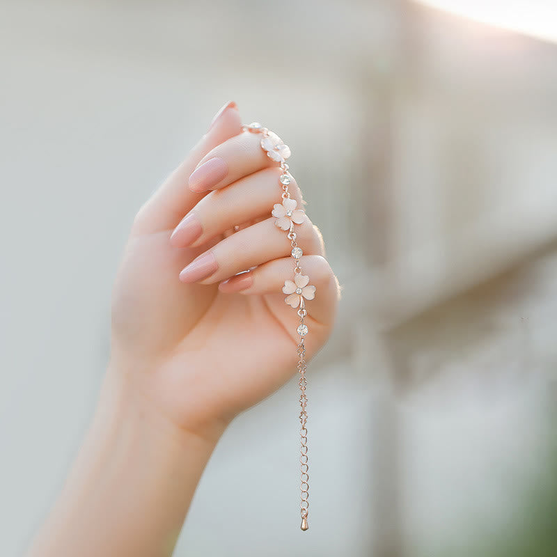 MythStone Pink Crystal Four Leaf Clover Love Chain Bracelet