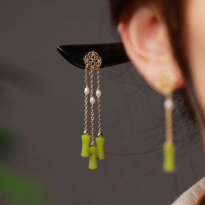 Mythstone Natural Peridot Ebony Wood Love Tassels Hairpin