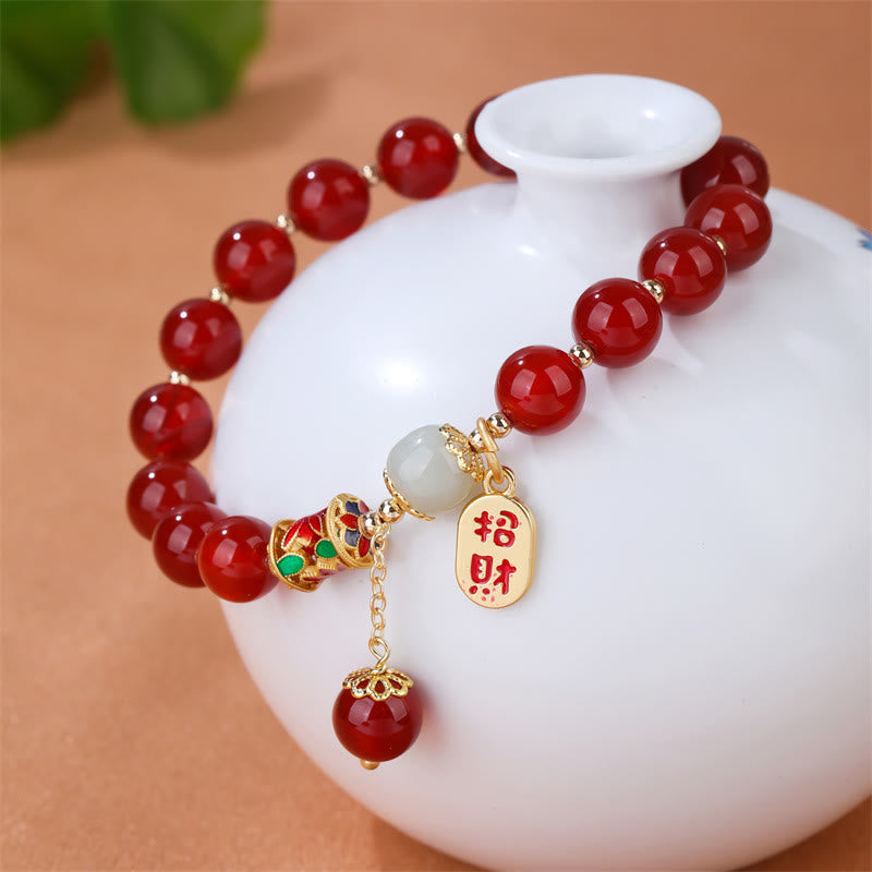 Mythstone Natural Red Agate Jade Confidence Fortune Blessing Charm Bracelet