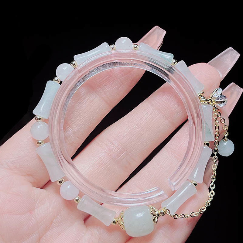 Mythstone Tianshan White Jade Bamboo Pattern Luck Blessing Bracelet