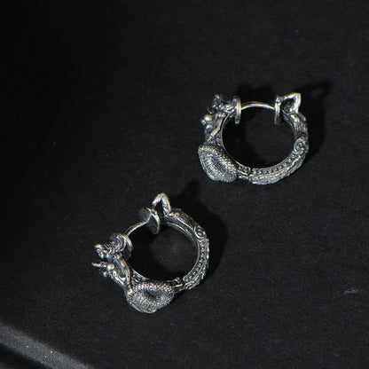 Mythstone 925 Sterling Silver Dragon Hoop Pattern Protection Earrings