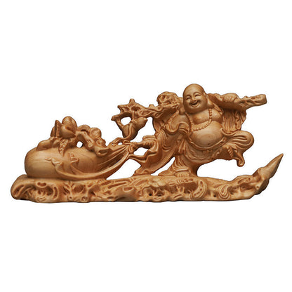 Mythstone Laughing Buddha Wood Engraving Home Decoration