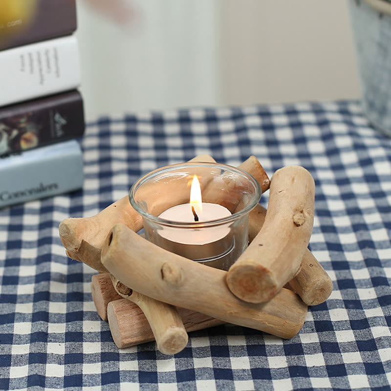 Mythstone Wood Candlestick Home Candle Holder Decoration