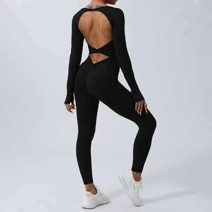 Mythstone Women Long Sleeve Backless Jumpsuit Sports Fitness Yoga Bodysuit