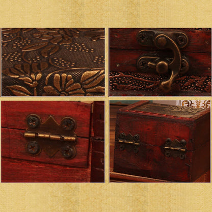 Mythstone Retro Small Square Wood Jewelry Box Lotus Grass Flower Grape Copper Coin Daffodil Jewelry Storage Box