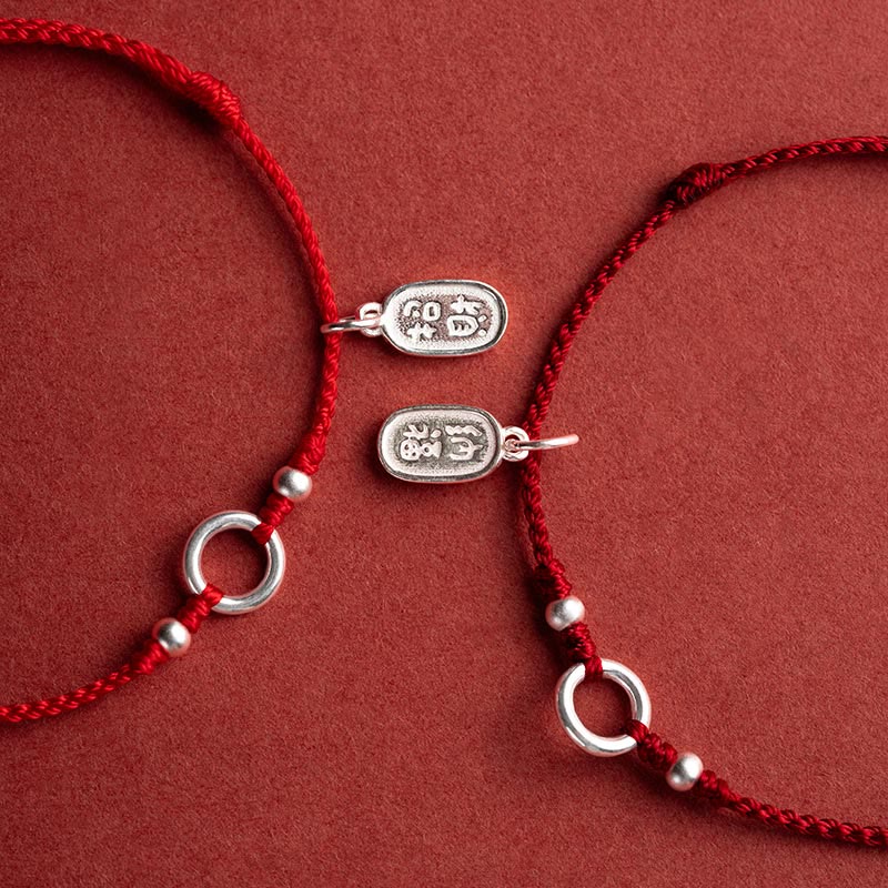 Mythstone 925 Sterling Silver Lucky Fortune Peace Joy Lotus Peace Buckle Red String Bracelet