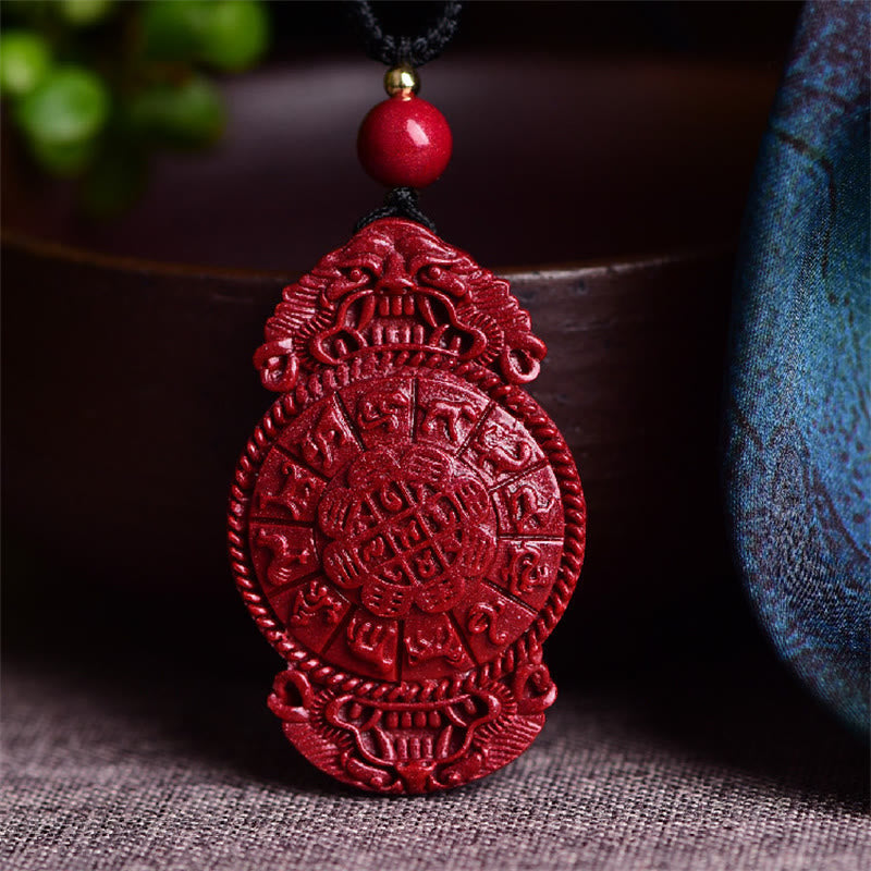 Mythstone Laughing Buddha Yin Yang Chinese Zodiac Gourd Natural Cinnabar Blessing Necklace Pendant