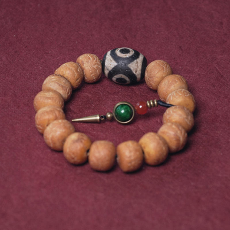 Mythstone Tibet Bodhi Seed Dzi Bead Peace Charm Wrist Mala Bracelet