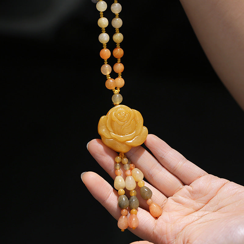 Mythstone Tibetan Golden Silk Jade Wealth Pendant Necklace