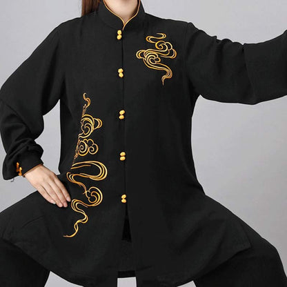 Mythstone Auspicious Clouds Embroidery Meditation Prayer Spiritual Zen Tai Chi Qigong Practice Unisex Clothing Set