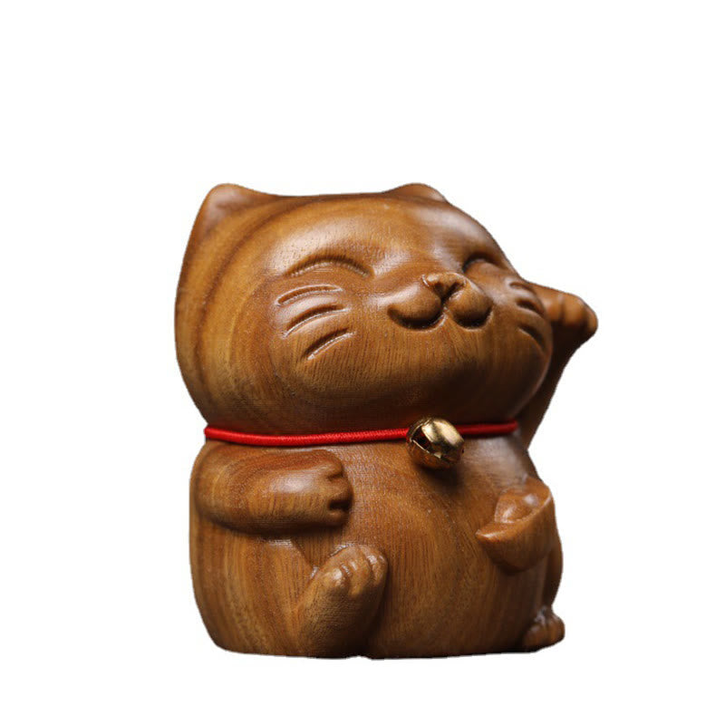 Mythstone Green Sandalwood Small Mini Cute Lucky Cat Peace Decorations