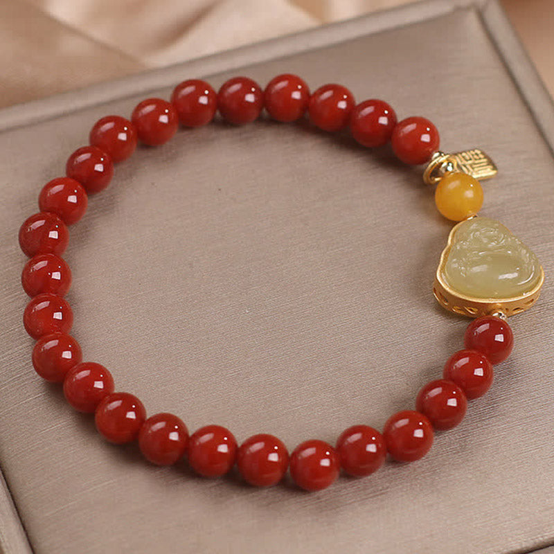 MythStone Laughing Buddha Red Agate Jade Confidence Bracelet