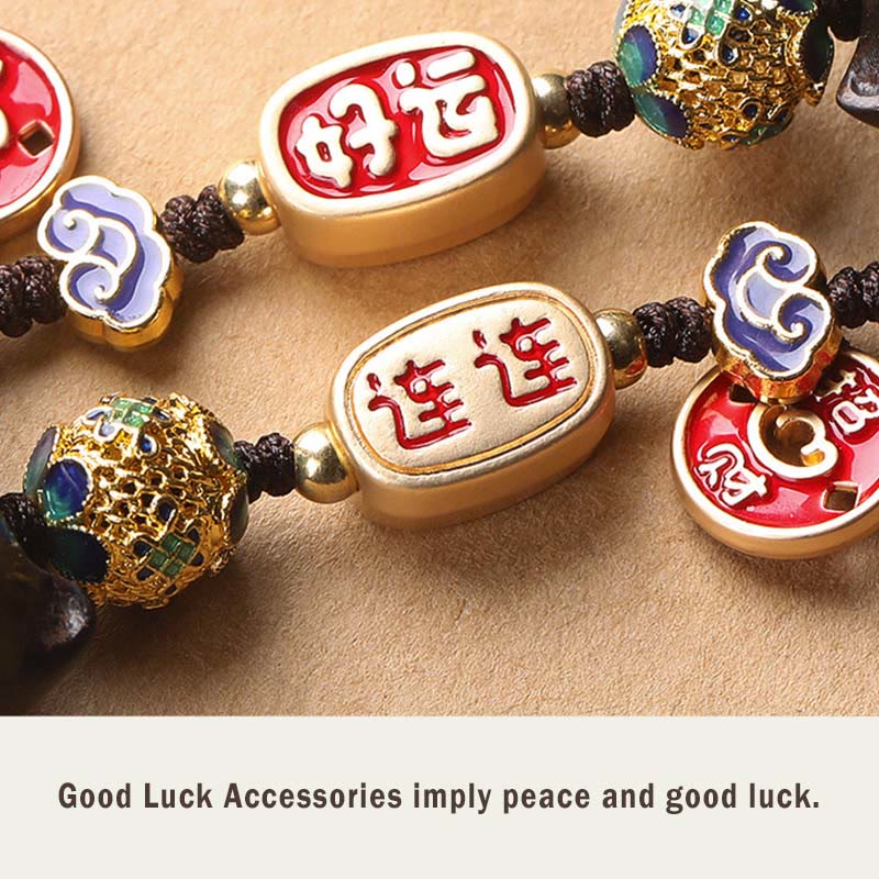 Mythstone Ebony Wood Lucky Cat Auspicious Cloud Peace Key Chain Phone Hanging Decoration