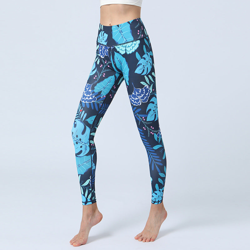 Pantalones con estampado de hojas de Mythstone, mallas deportivas de cintura alta para yoga y fitness, pantalones de yoga para mujer 