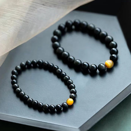 Pulsera de amor positivo con obsidiana arcoíris y ojo de tigre natural Mythstone