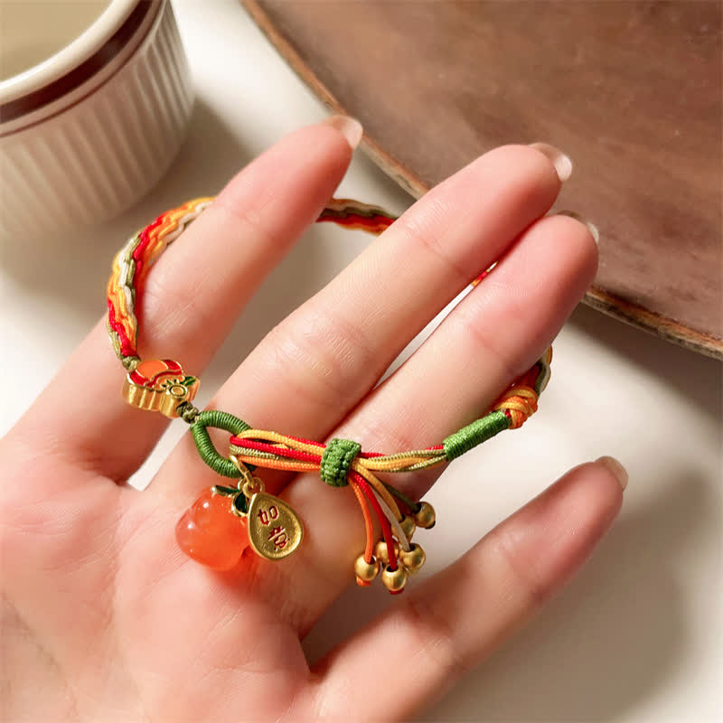 MythStone Persimmon Red Agate Strength Reincarnation Knot Braid String Bracelet