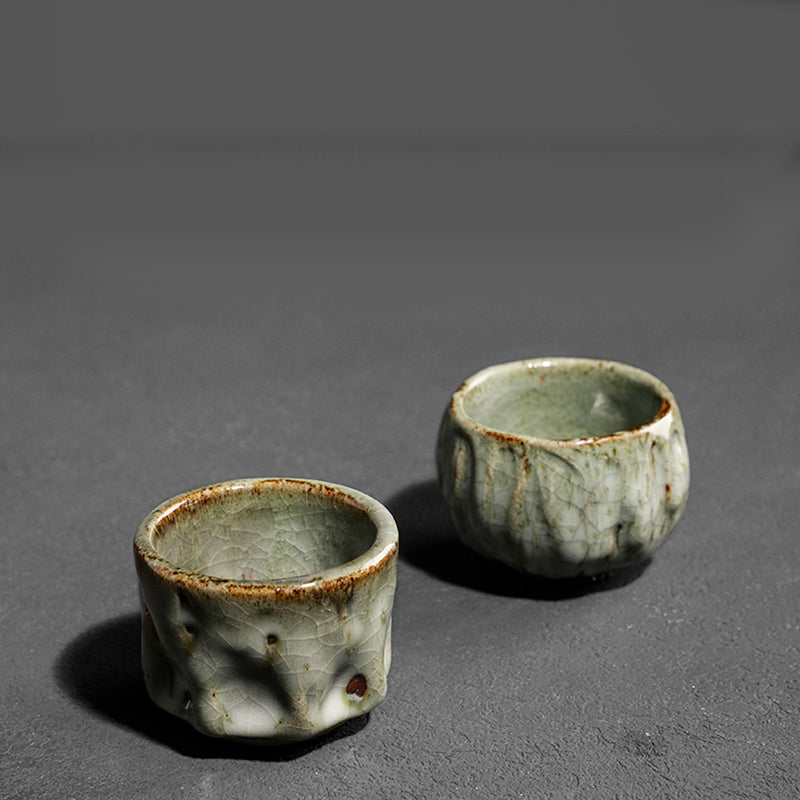 Mythstone Handcrafted Simple Cracked Ice Texture Chinese Jianzhan Ceramic Teacup Kung Fu Tea Cup