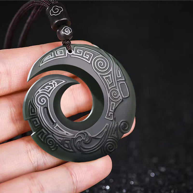 Mythstone One's Luck Improves Design Patern Hetian Cyan Jade Peace Buckle Luck Necklace Pendant