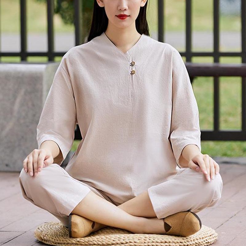 Mythstone 2Pcs Shirt Top Pants Meditation Zen Tai Chi Cotton Linen Clothing Women's Set