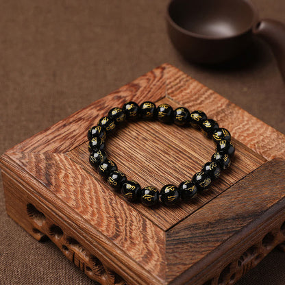 Pulsera de meditación Om Mani Padme Hum de ónix negro y cristal blanco del Tíbet Mythstone