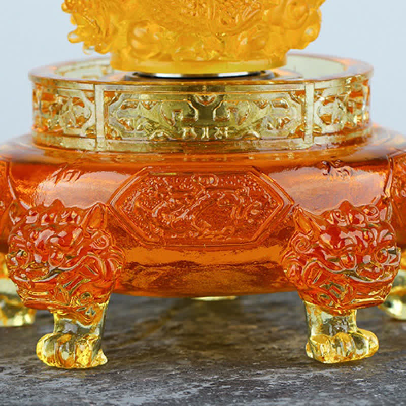 Mythstone Feng Shui Auspicious Dragon Handmade Liuli Crystal Rotatable Art Piece Luck Home Office Decoration