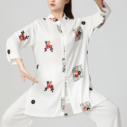 Mythstone Floral Print Meditation Prayer Spiritual Zen Tai Chi Qigong Practice Unisex Clothing Set