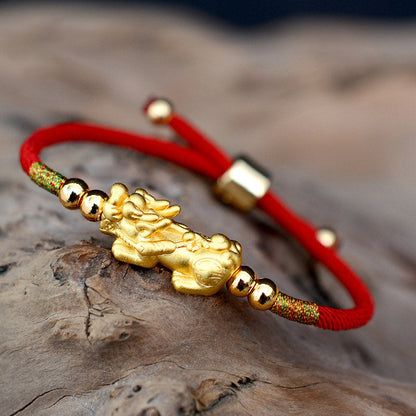 Mythstone 24K Gold-Plated PiXiu Luck Red String Bracelet