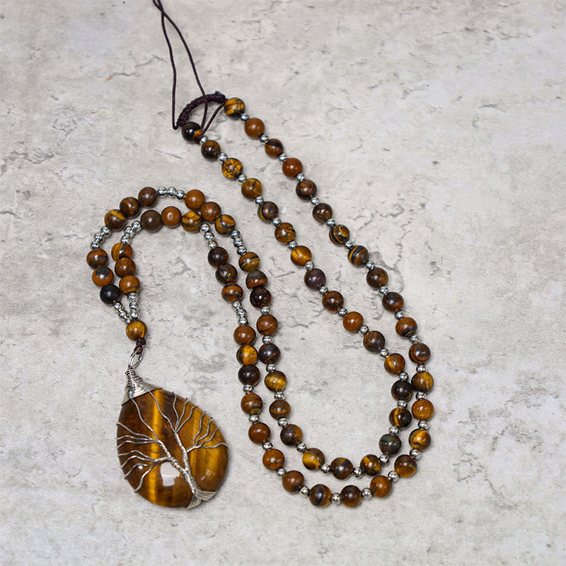 Mythstone Natural Tiger Eye Strength Beaded Pendant Necklace