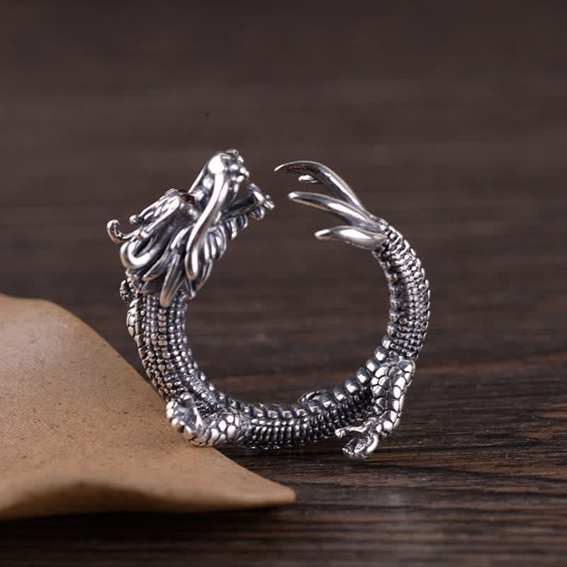 Mythstone 925 Sterling Silver Dragon Luck Protection Ring