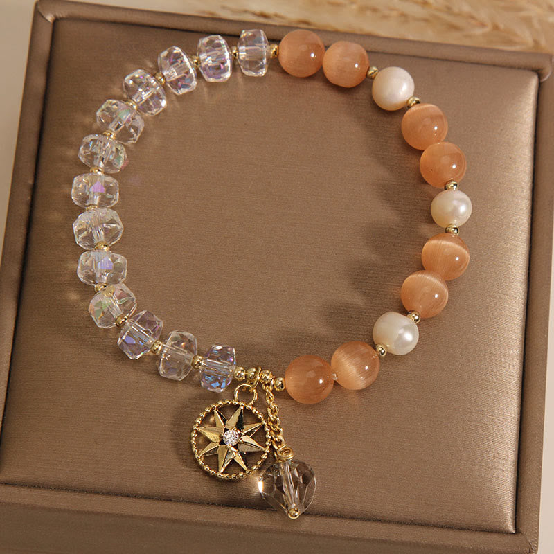 Mythstone Orange Cat's Eye White Crystal Star Support Bracelet