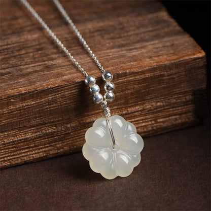 Mythstone 925 Sterling Silver Hetian White Jade Cosmos Flower Happiness Necklace Pendant