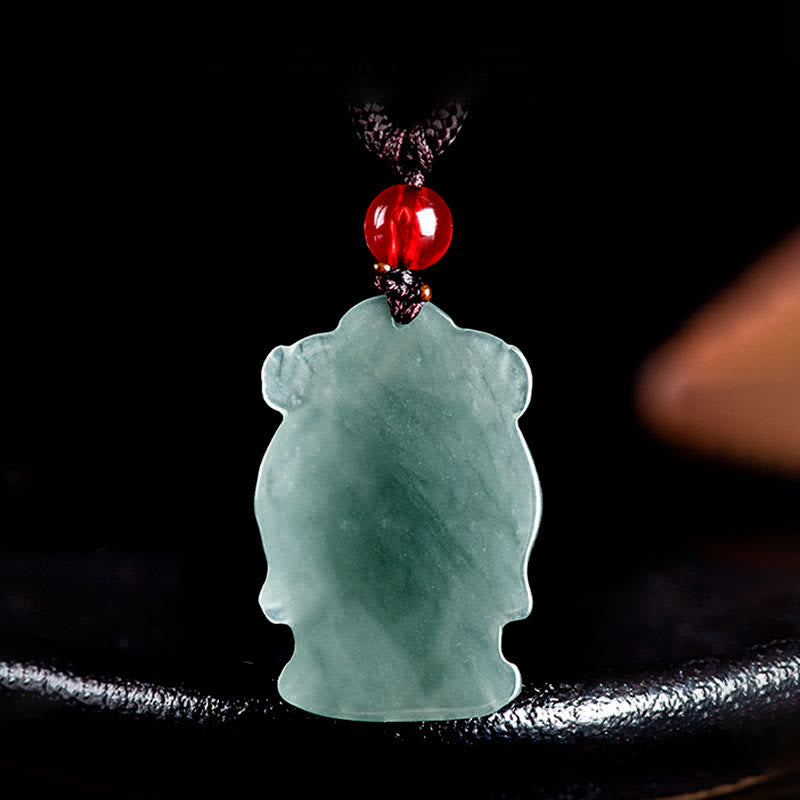 Mythstone Natural Green Jade Chinese God of Wealth Caishen Ingot Abundance Necklace Pendant