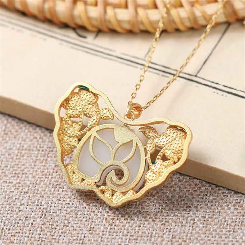 Mythstone White Jade Elephant Butterfly Lotus Success Necklace Chain Pendant