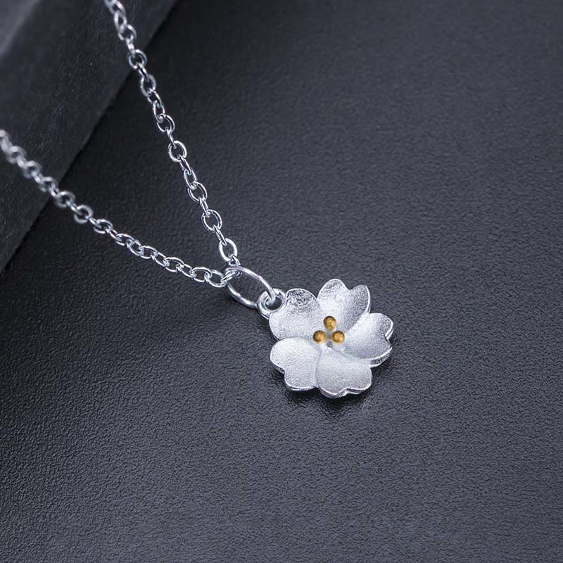 Mythstone 925 Sterling Silver Cherry Blossom Flower Blessing Necklace Pendant