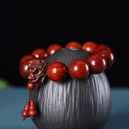 MythStone Rosewood Green Sandalwood Small Leaf Red Sandalwood Agarwood Dragon Carved Protection Bracelet