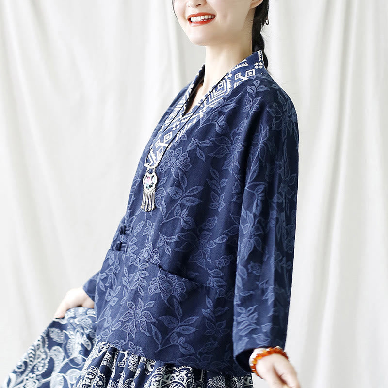 Mythstone Flower Jacquard V-Neck Long Sleeve Jacket