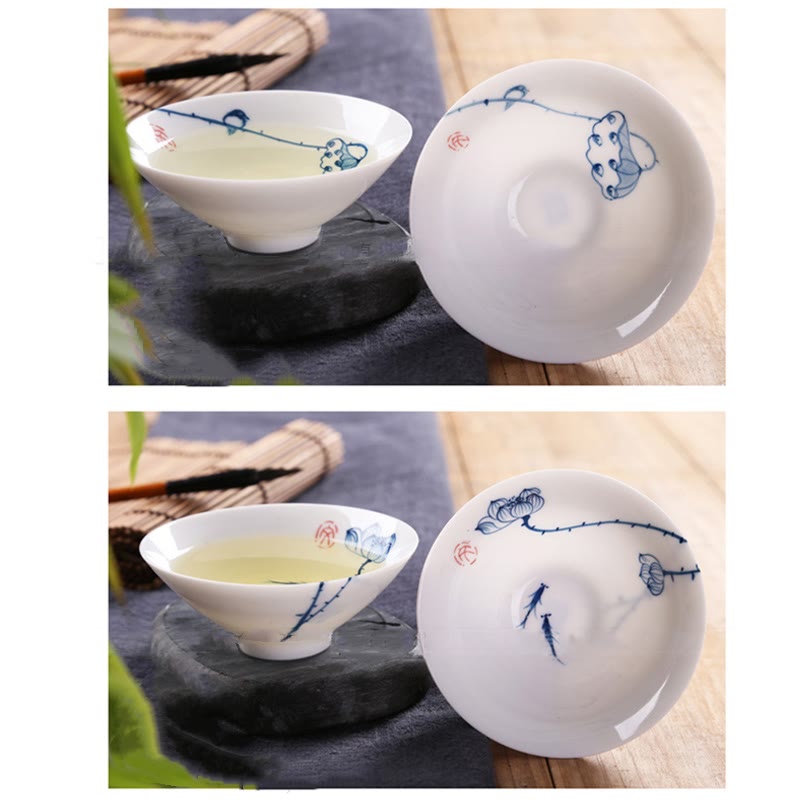 Mythstone Vintage Plum Orchid Bamboo Chrysanthemum Lotus Koi Fish Ceramic Teacup Kung Fu Tea Cups