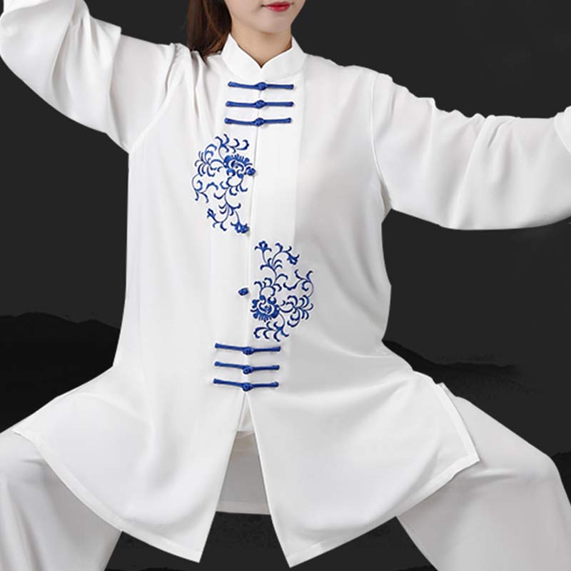 Mythstone Flower Embroidery Meditation Prayer Spiritual Zen Tai Chi Qigong Practice Unisex Clothing Set