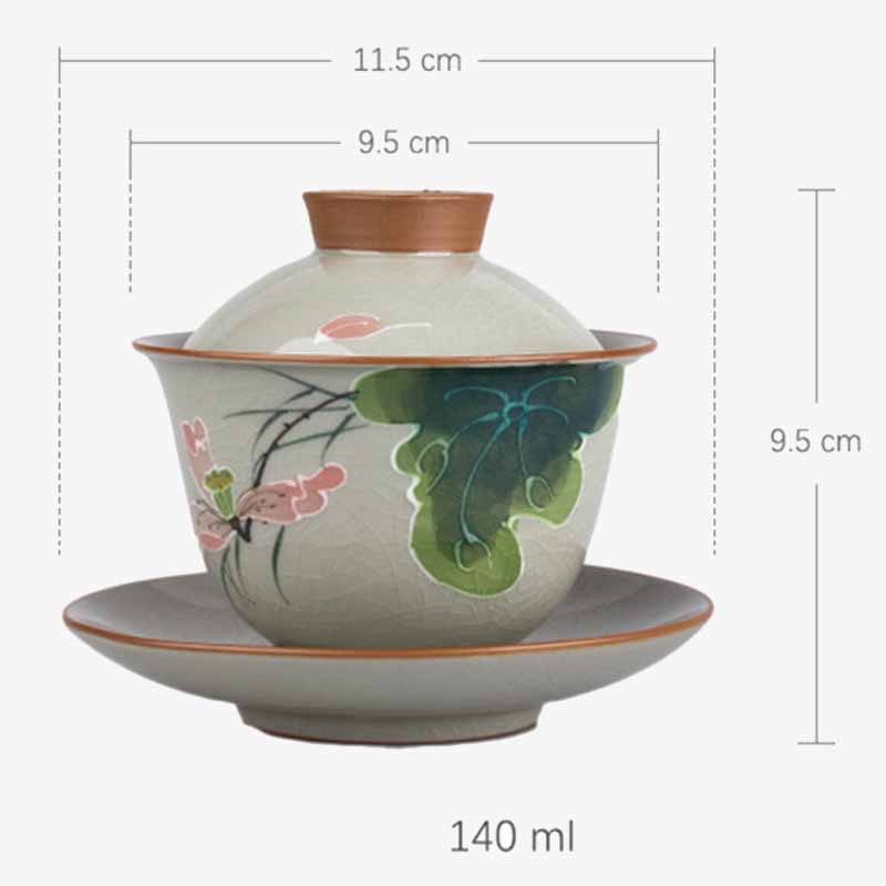 Mythstone Lotus Koi Fish Pod Leaf Ceramic Gaiwan Sancai Teacup Kung Fu Tea Cup And Saucer With Lid 140ml