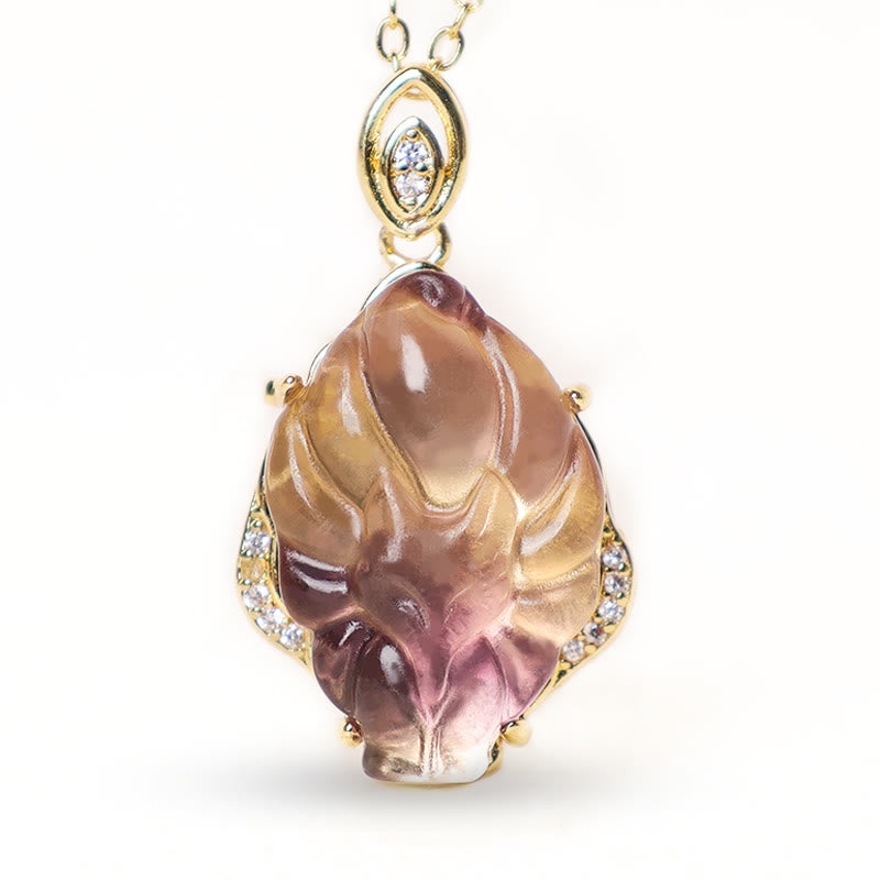 Mythstone Natural Colorful Fluorite Nine-Tailed Fox Protection Necklace Pendant