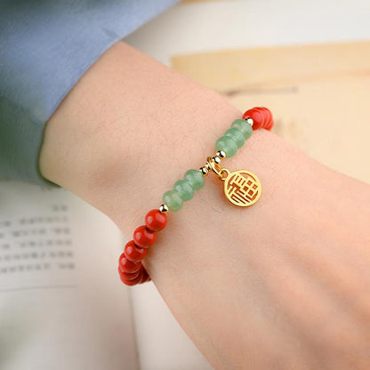 Mythstone Tibetan Cinnabar Green Aventurine Luck Bracelet Necklace