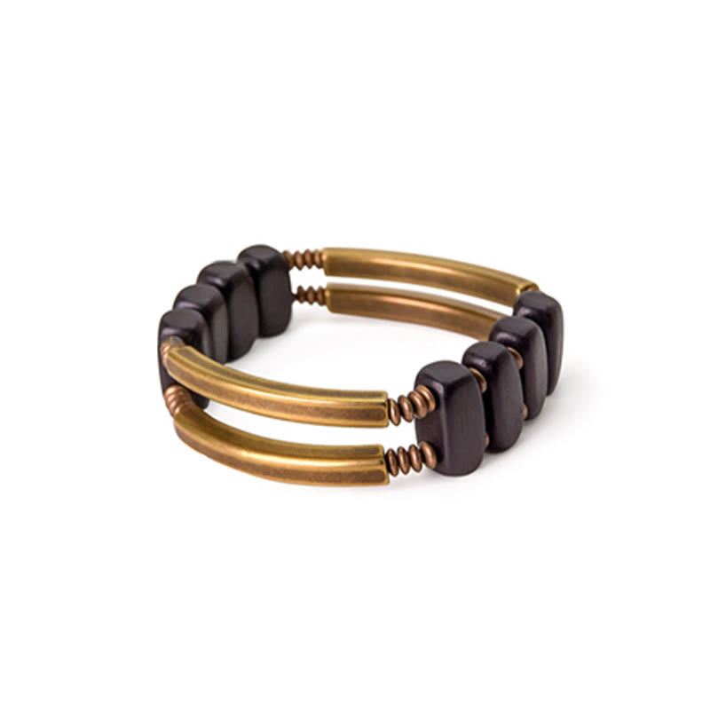 Mythstone Tibetan Ebony Wood Copper Balance Double Layer Bracelet