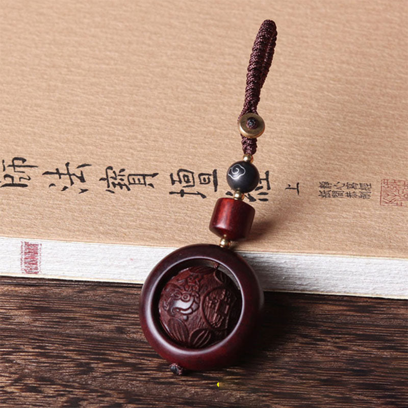 Mythstone Tibetan Small Leaf Red Sandalwood Ebony Luck Protection Rotation Decoration