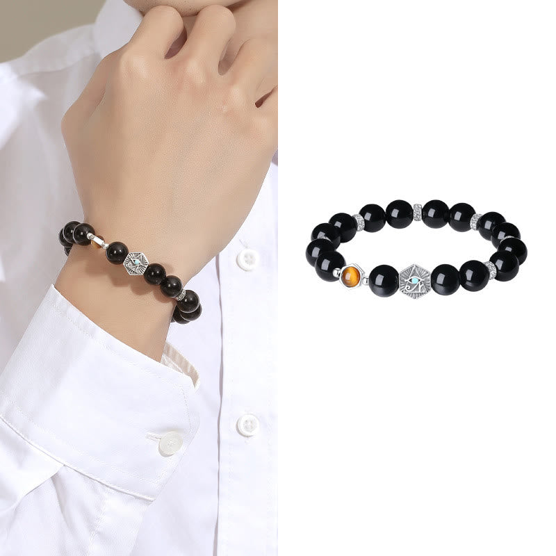 Pulsera de purificación con ojo de tigre y obsidiana negra de plata de ley 925 Mythstone