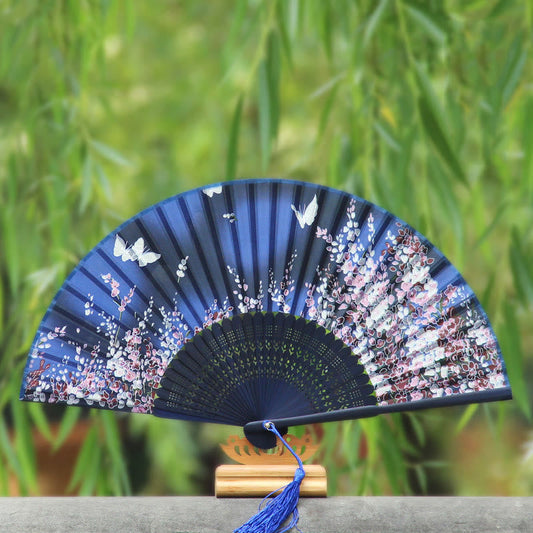 Mythstone Butterfly Flowers Handheld Bamboo Folding Fan