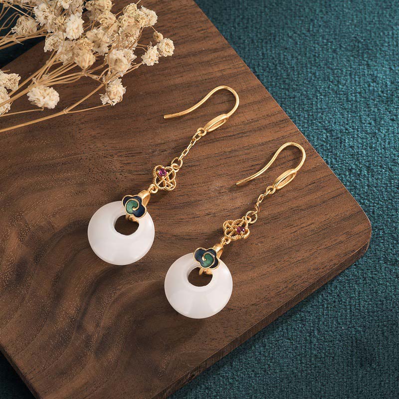 Mythstone FengShui White Jade Blessing Drop Earrings